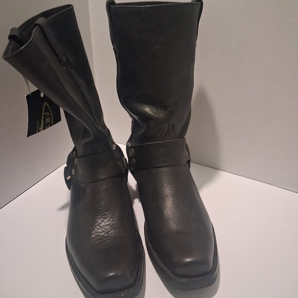 NWT J B Dillon Boots Biker Leather Boots Square Toe Oil Resistant Black 9 D - Picture 1 of 9